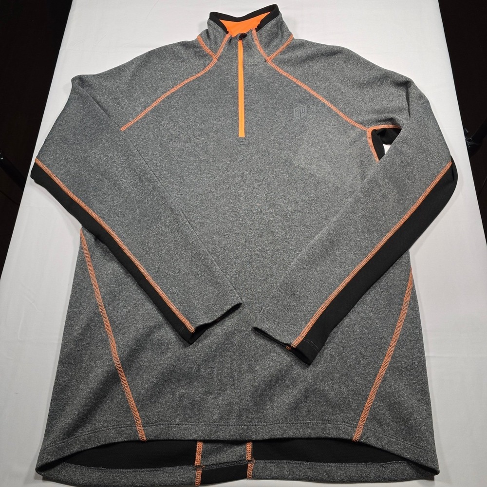 BKE Sport Mens Quarter Zip Pullover Gray Black Orange Athletic Shirt Large